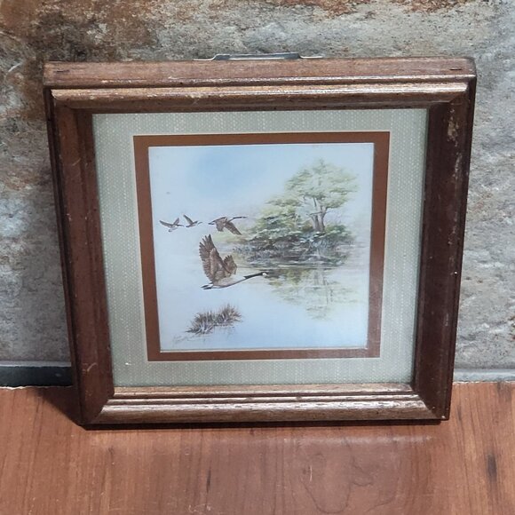 Framed Wildlife Print Duck Geese Water Artist Signed Anni Moller 1968 Wall Art - Picture 3 of 12